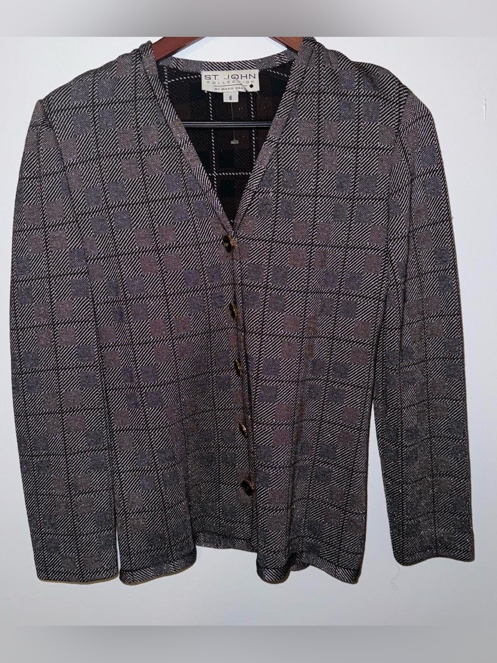 St. John Black and Gray Textured Button-Front Jacket